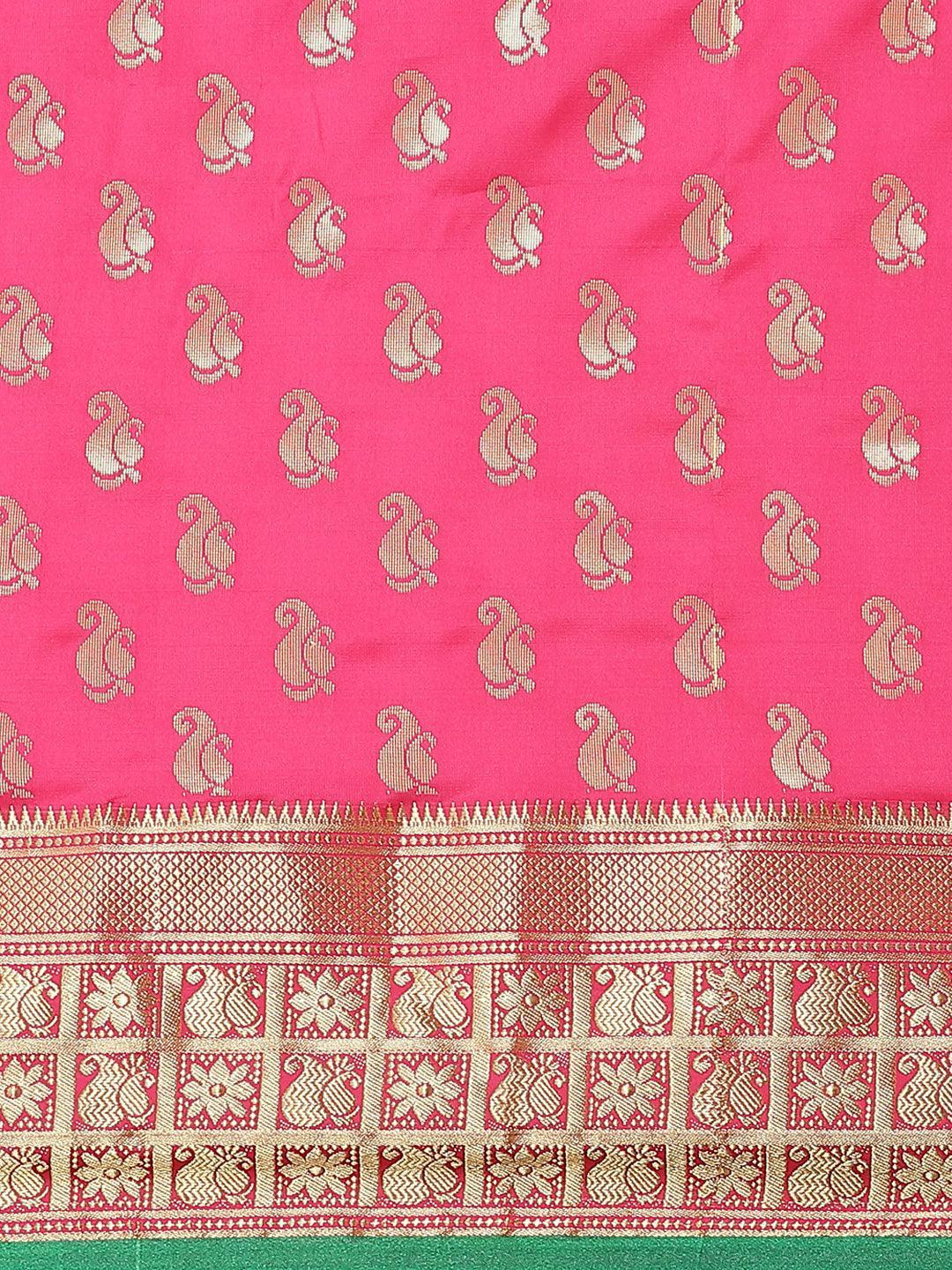 Pink Woven Design Brocade Saree - ShopLibas