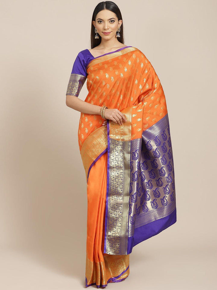 Orange Woven Design Brocade Saree