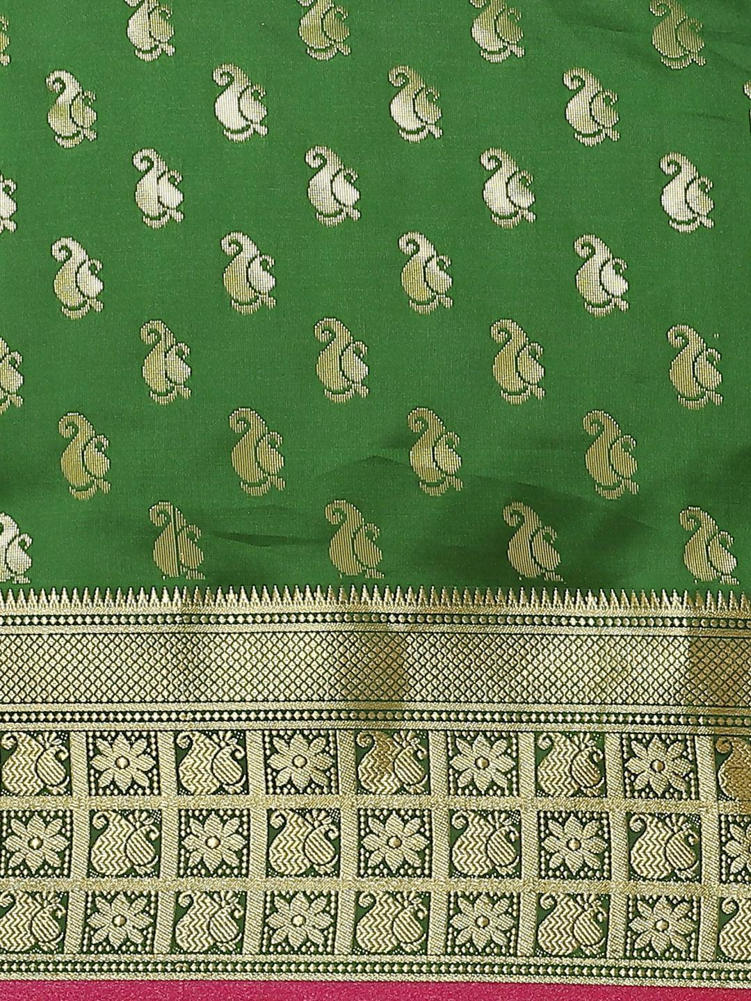 Green Woven Design Brocade Saree - ShopLibas