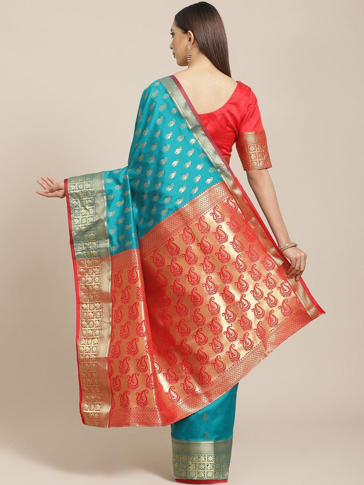 Teal Woven Design Brocade Saree