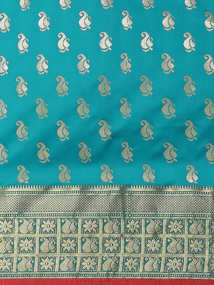 Teal Woven Design Brocade Saree