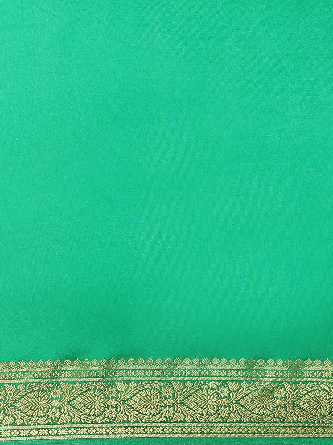 Green Solid Silk Blend Saree - ShopLibas