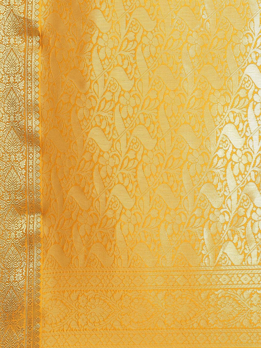 Yellow Solid Silk Blend Saree - ShopLibas