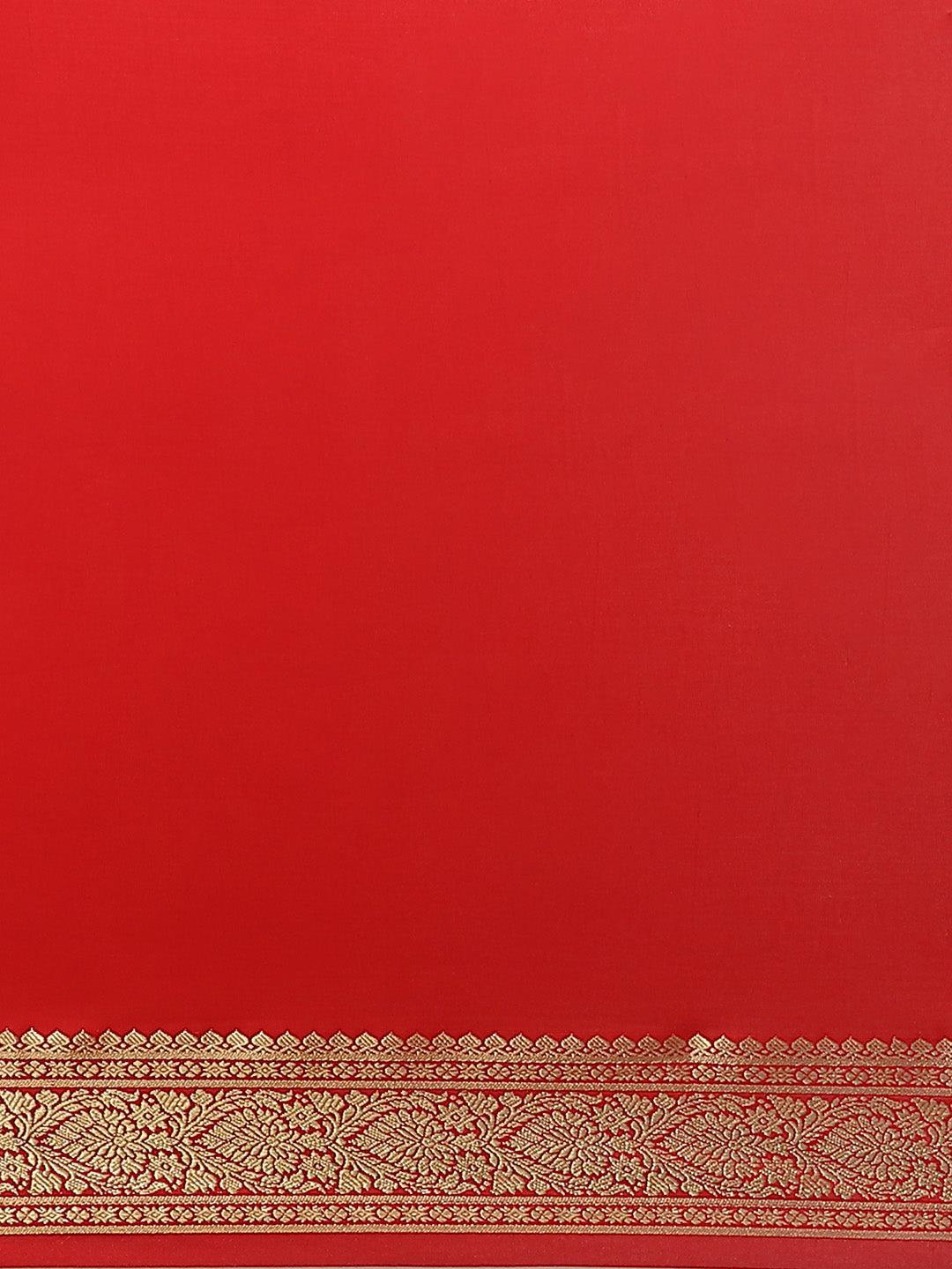 Red Solid Silk Blend Saree - ShopLibas