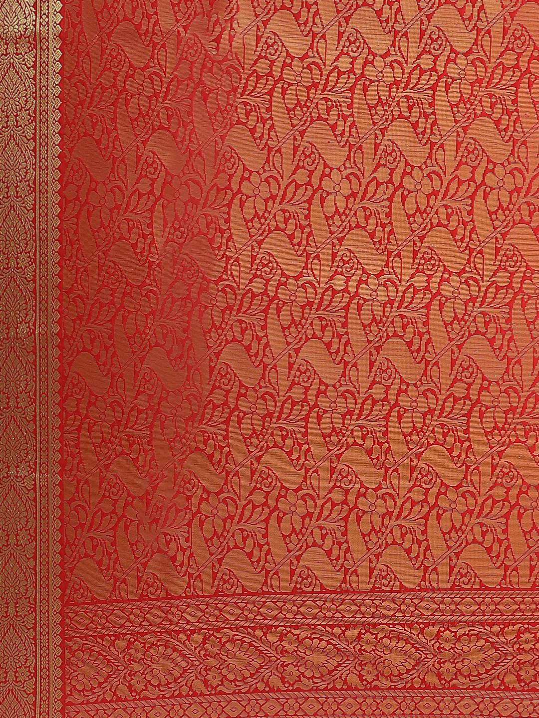 Red Solid Silk Blend Saree - ShopLibas