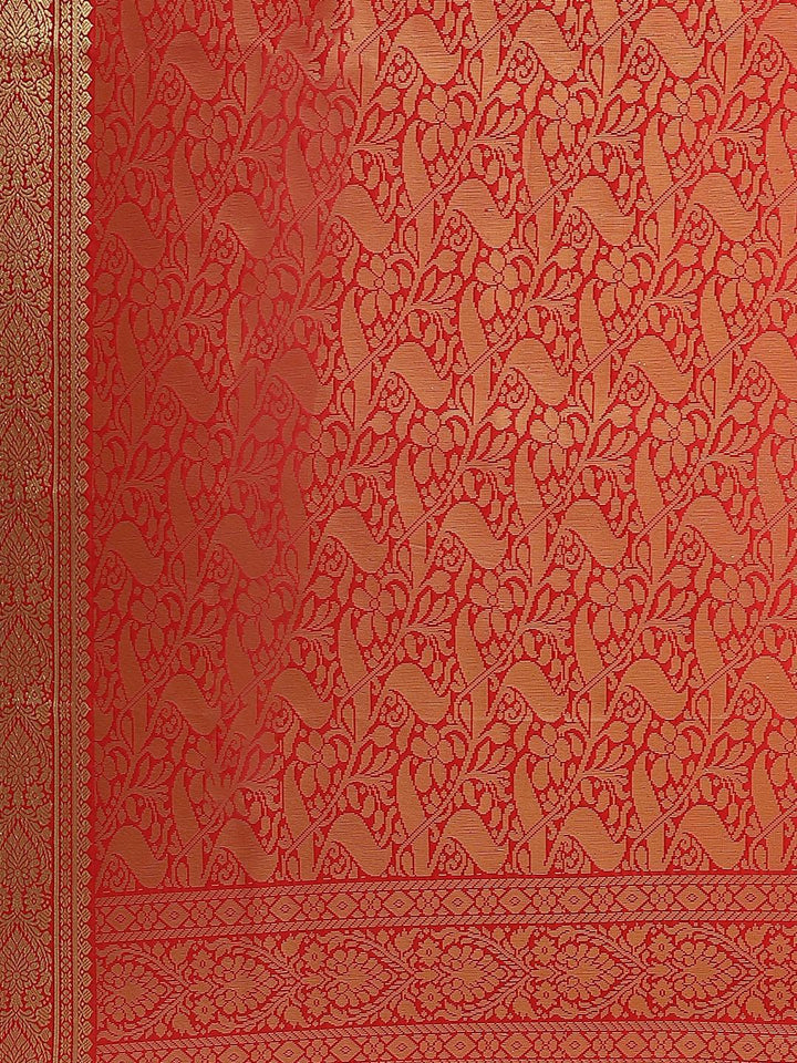 Red Solid Silk Blend Saree