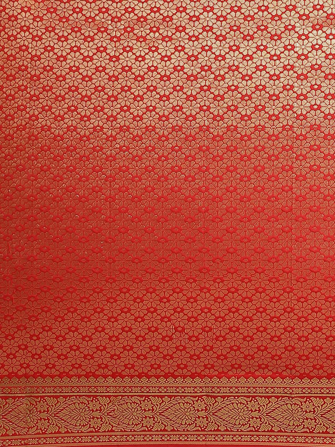 Red Solid Silk Blend Saree - ShopLibas