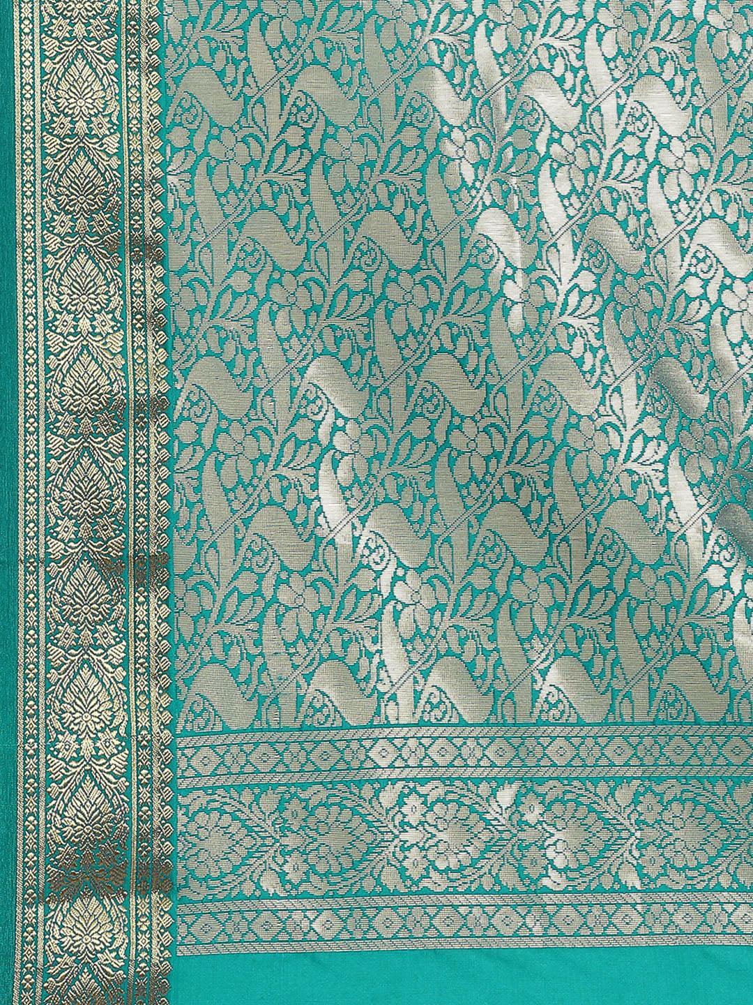 Sea Green Solid Silk Blend Saree - ShopLibas