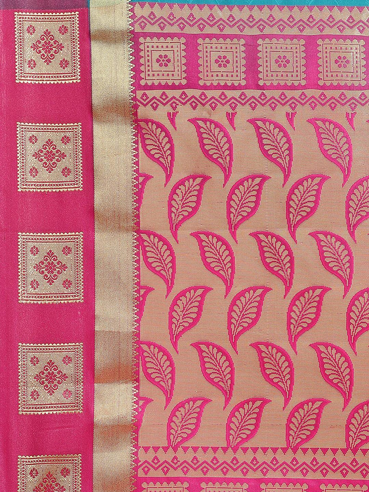 Teal Woven Design Brocade Saree