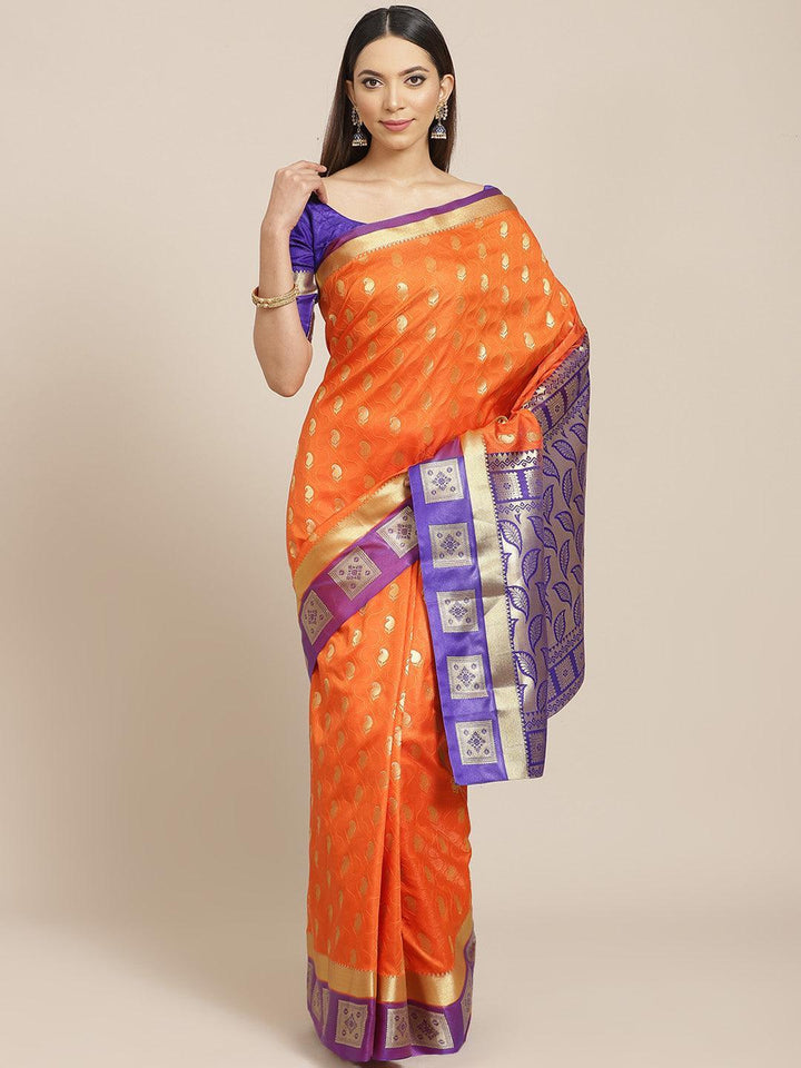 Orange Woven Design Brocade Saree