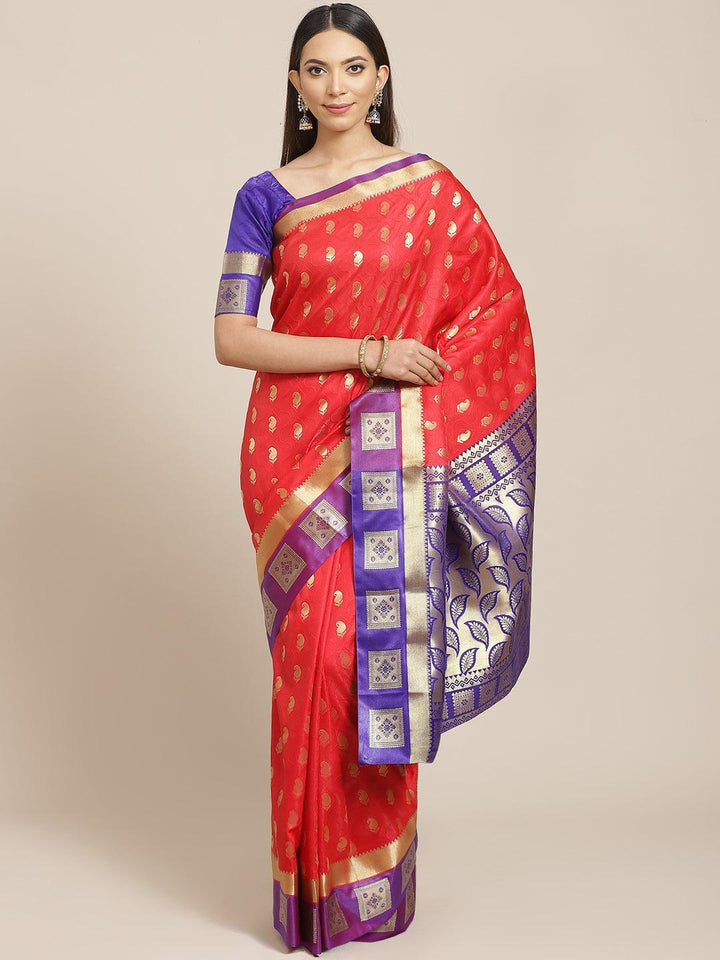Red Woven Design Brocade Saree