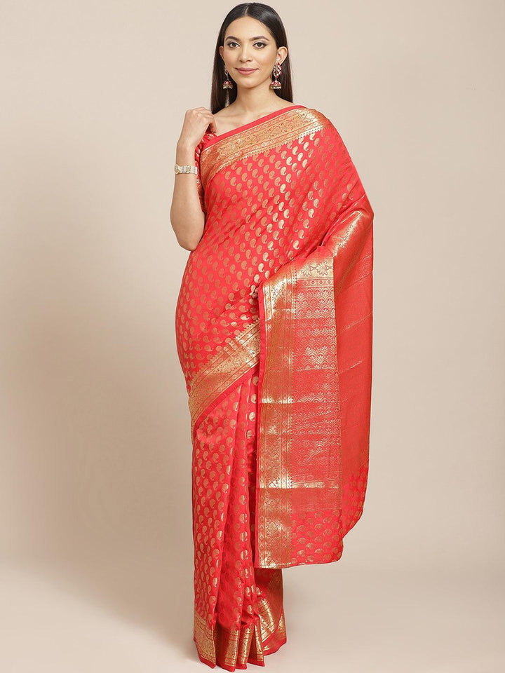 Red Woven Design Brocade Saree