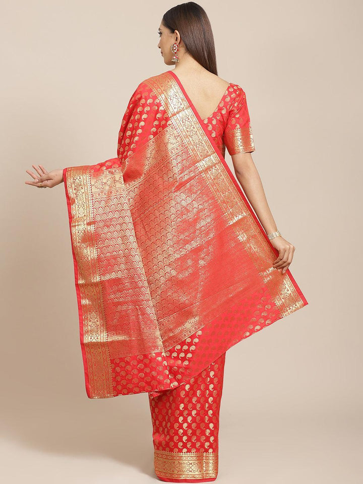 Red Woven Design Brocade Saree