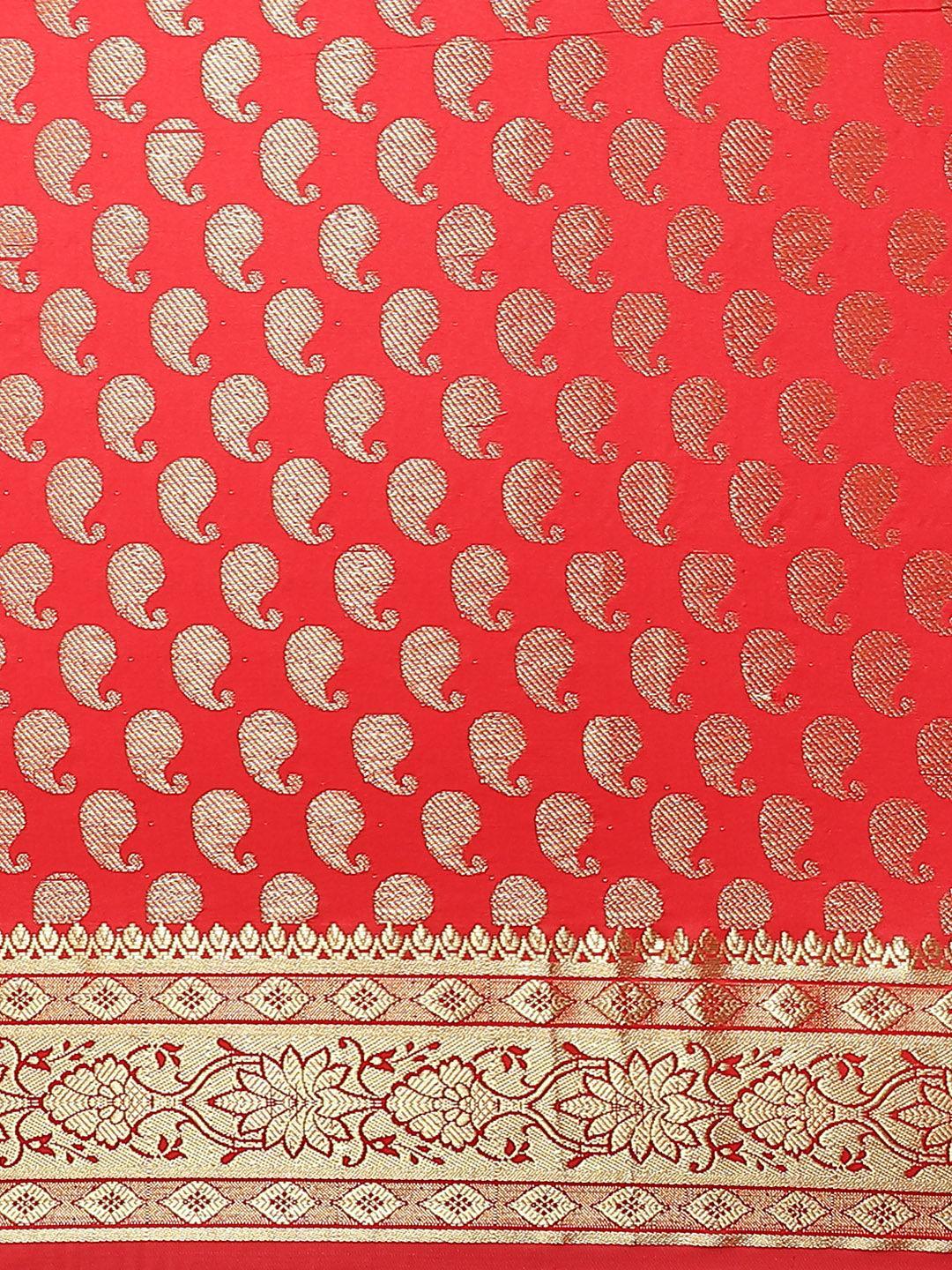 Red Woven Design Brocade Saree - ShopLibas