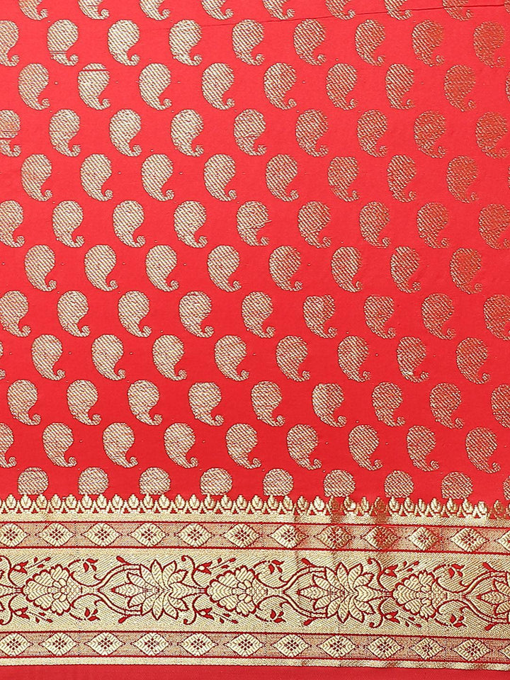 Red Woven Design Brocade Saree