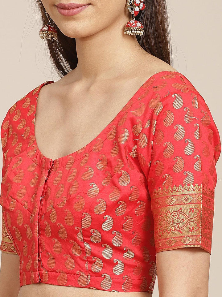 Red Woven Design Brocade Saree