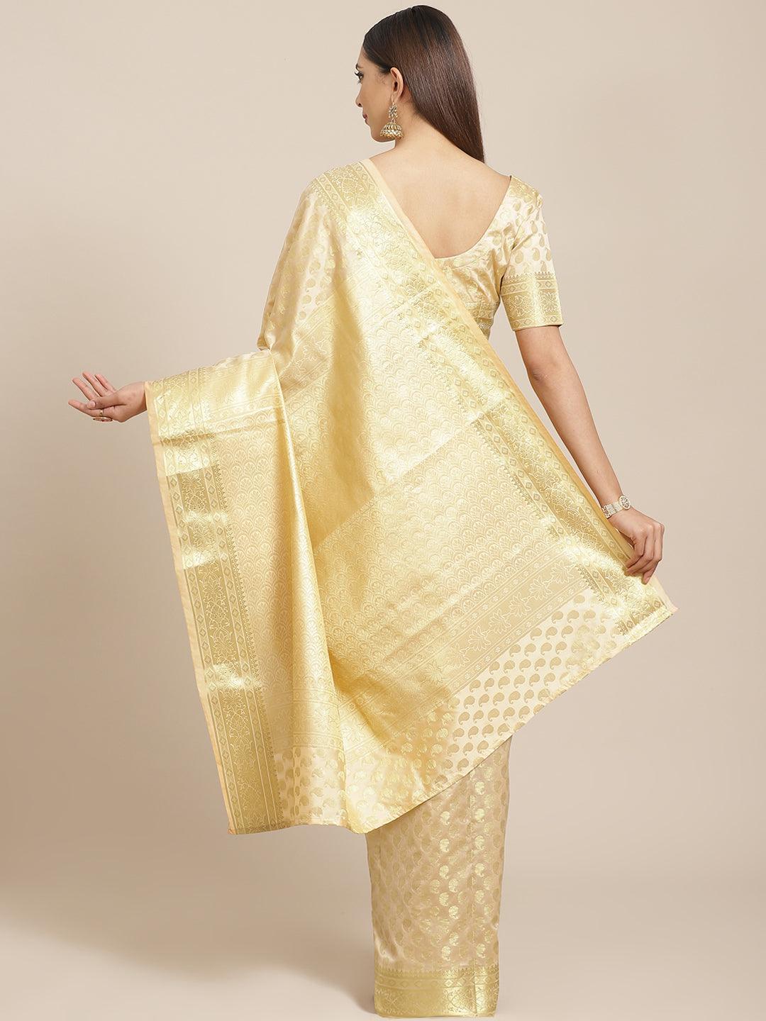 Beige Woven Design Brocade Saree - ShopLibas