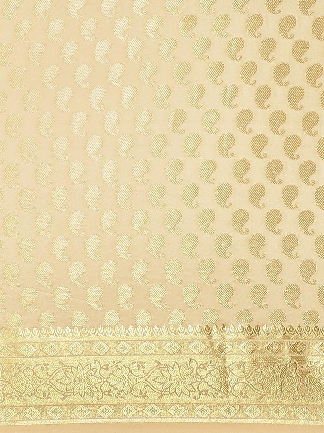 Beige Woven Design Brocade Saree - ShopLibas