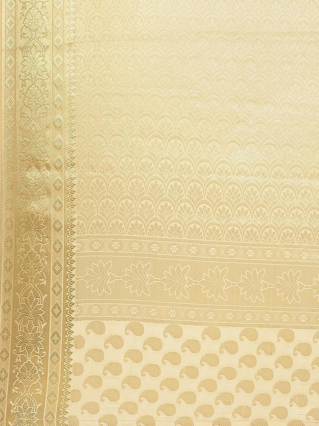 Beige Woven Design Brocade Saree - ShopLibas