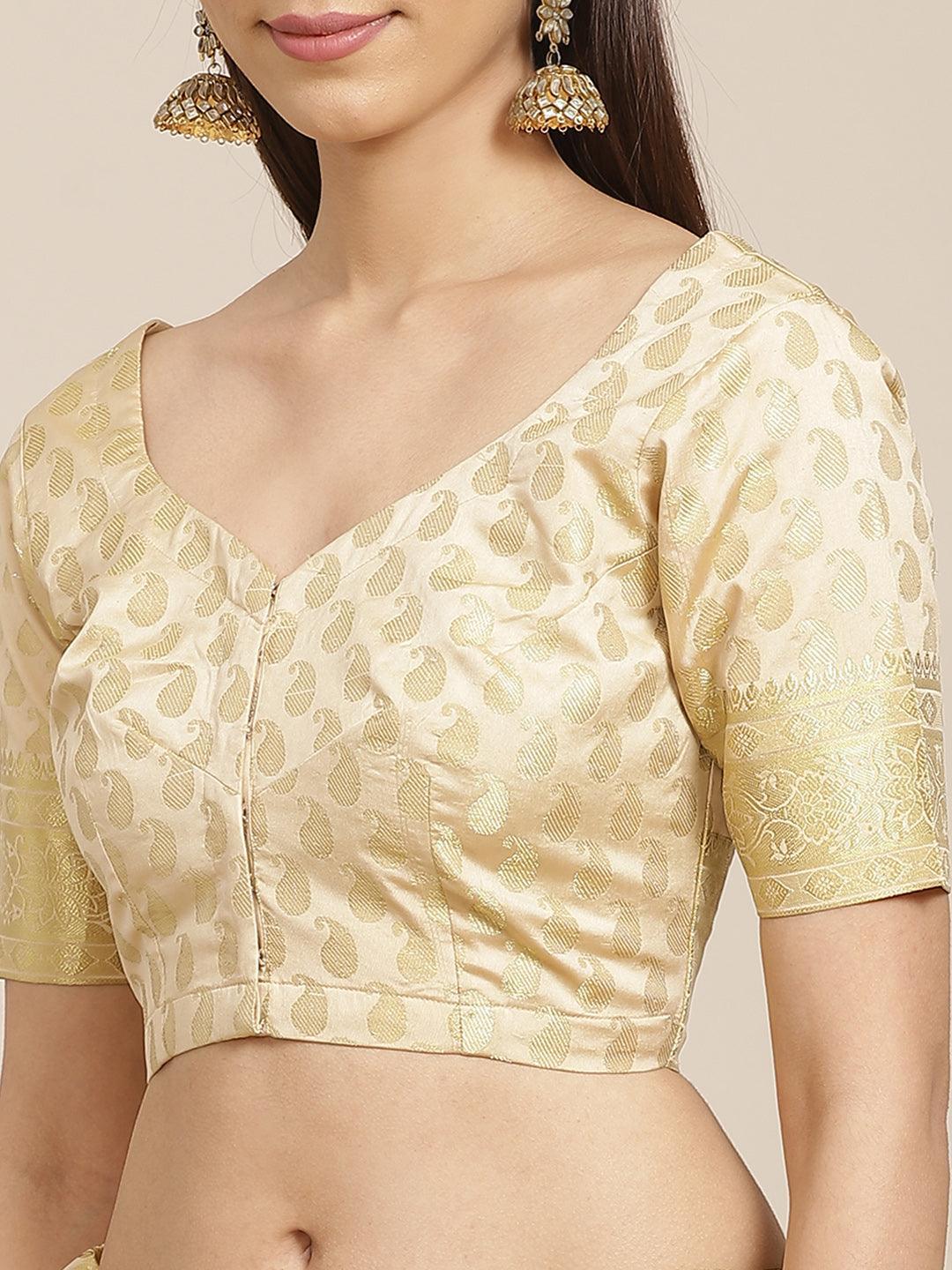 Beige Woven Design Brocade Saree - ShopLibas
