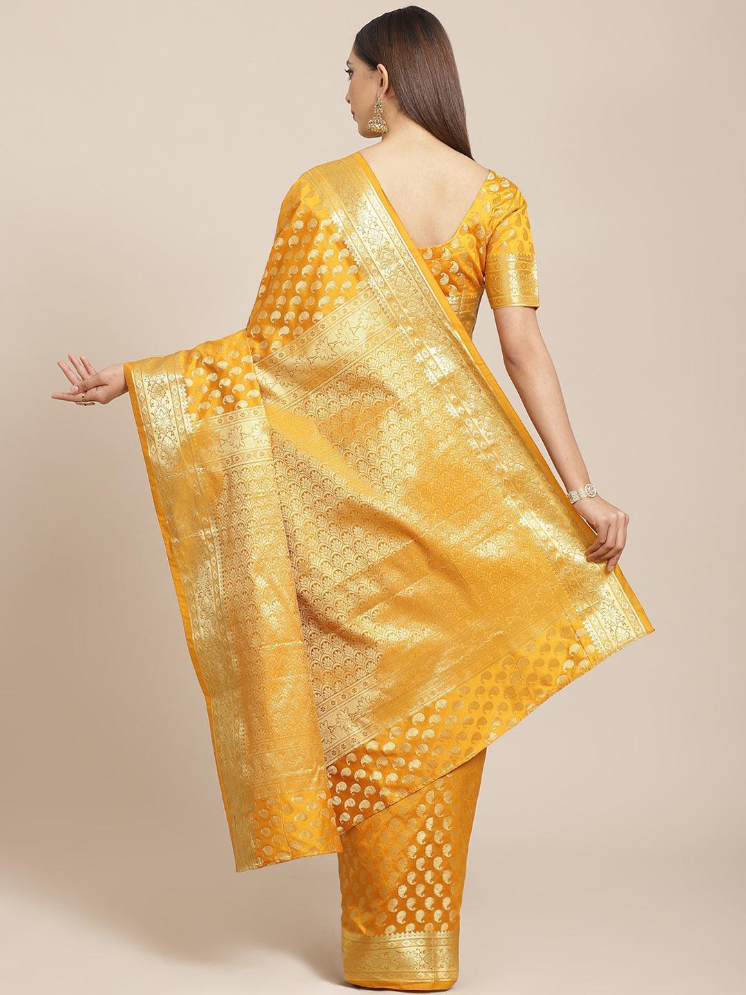 Yellow Woven Design Brocade Saree - ShopLibas