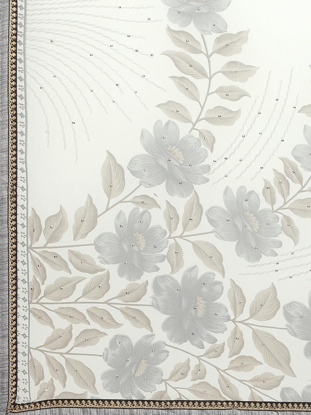 Cream Printed Chiffon Saree - ShopLibas