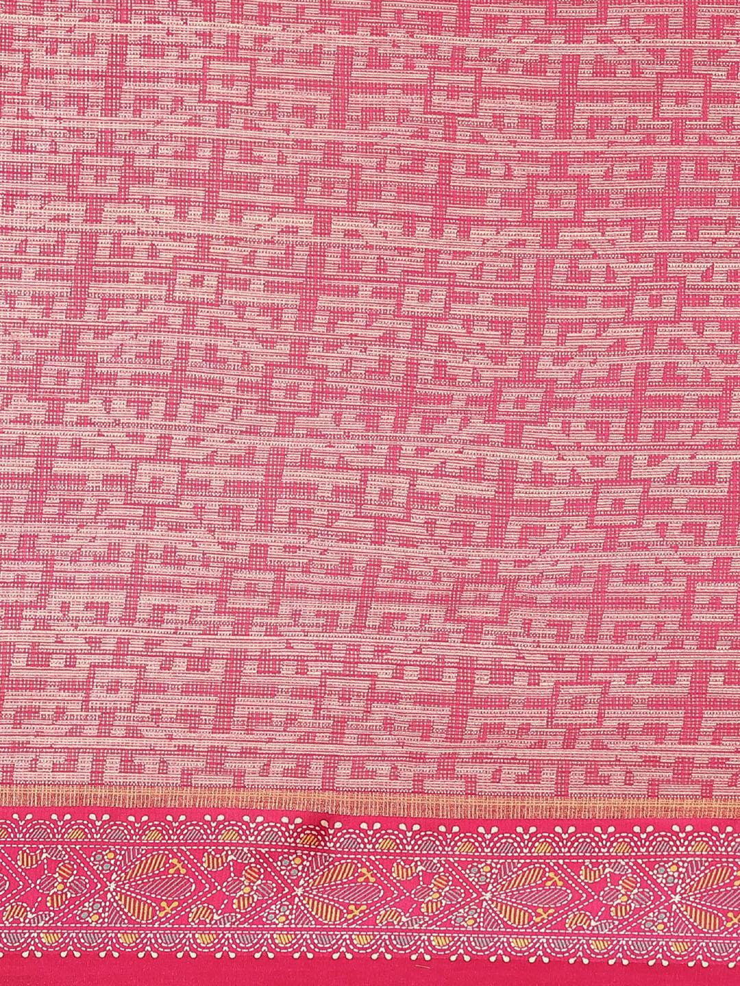 Pink Printed Linen Saree - ShopLibas