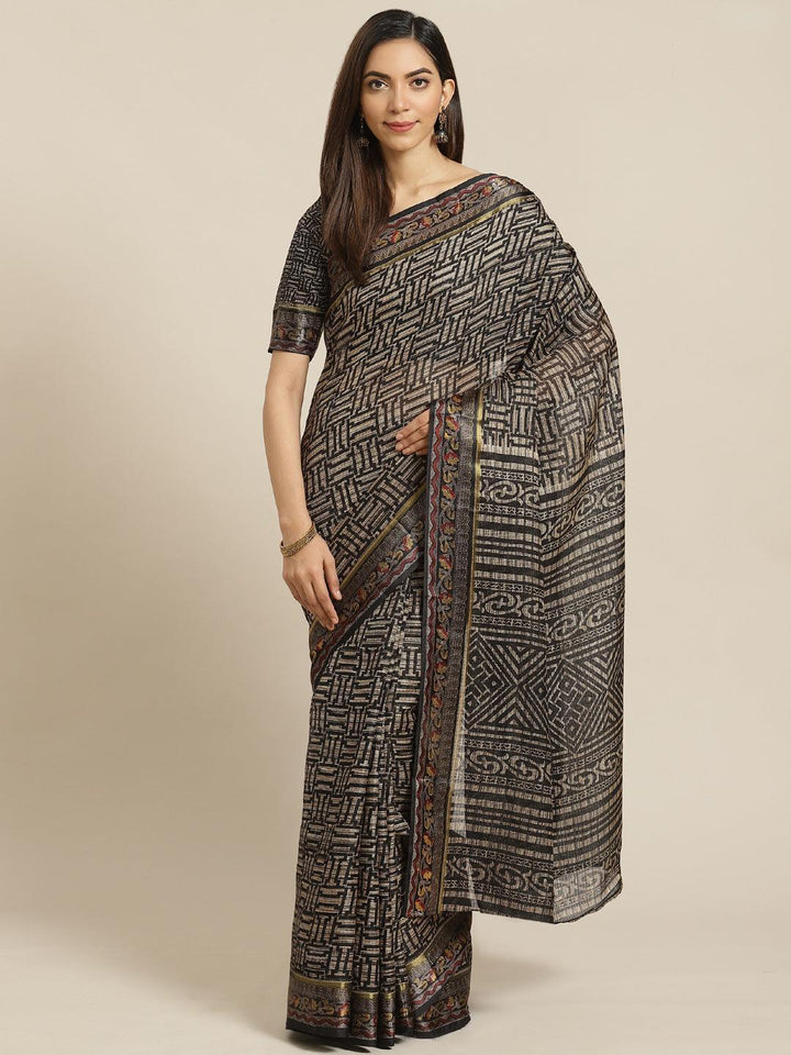 Black Printed Cotton Saree