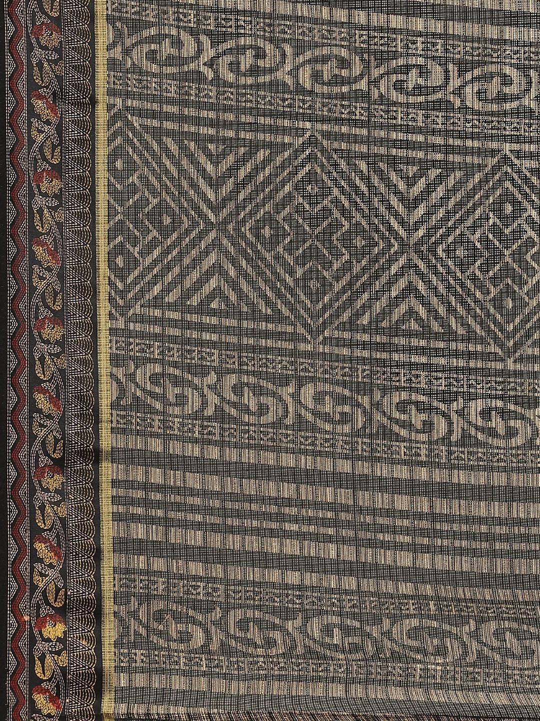 Black Printed Cotton Saree - ShopLibas