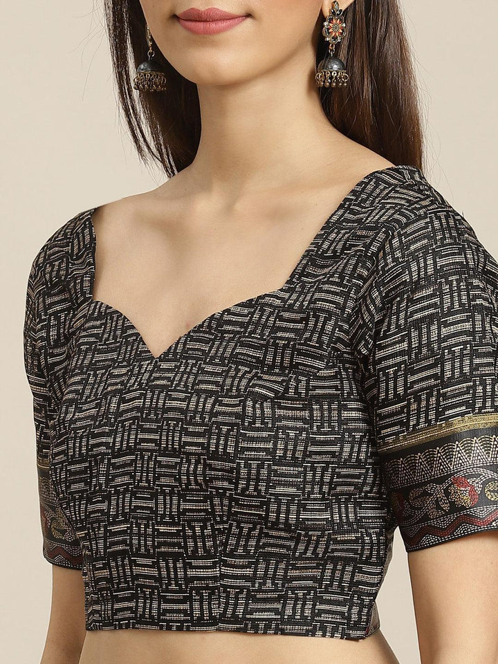 Black Printed Cotton Saree