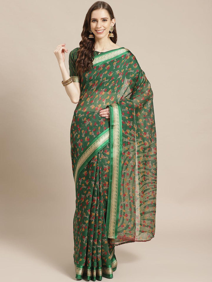Green Printed Cotton Saree