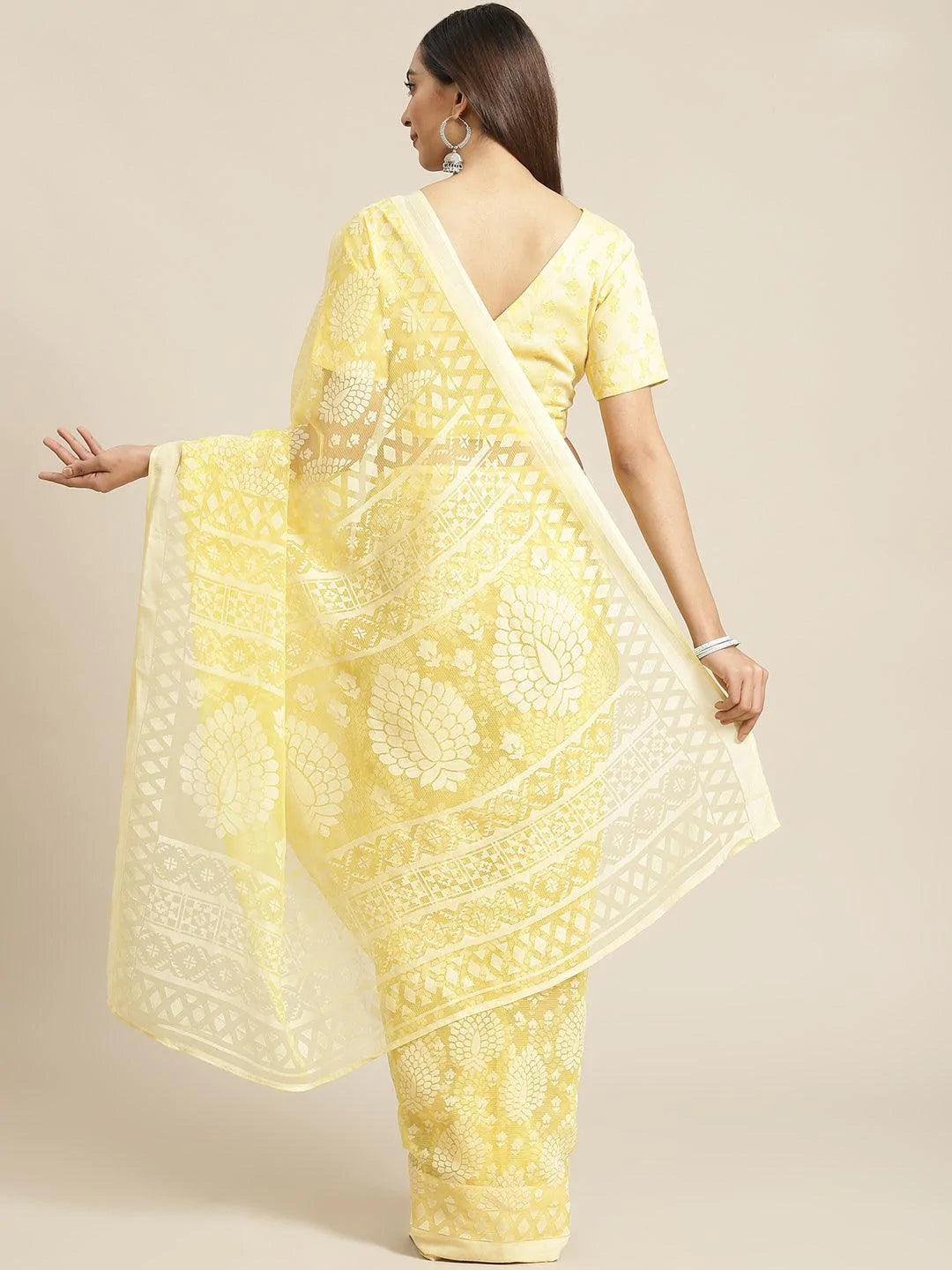 Yellow Woven Design Tissue Saree - ShopLibas