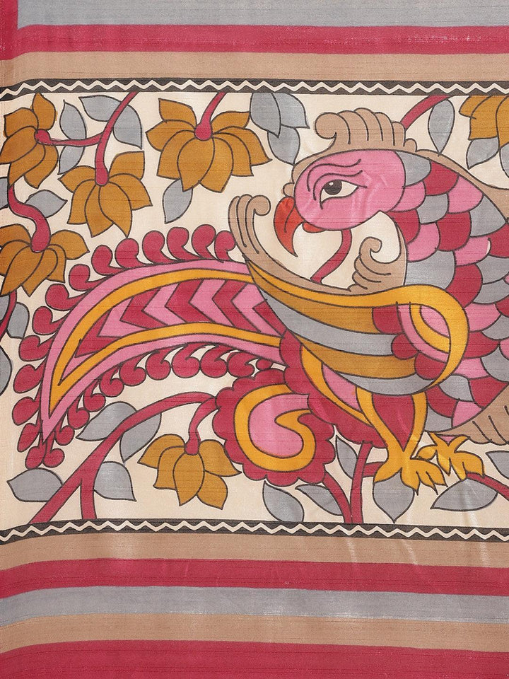 Beige Printed Silk Blend Saree