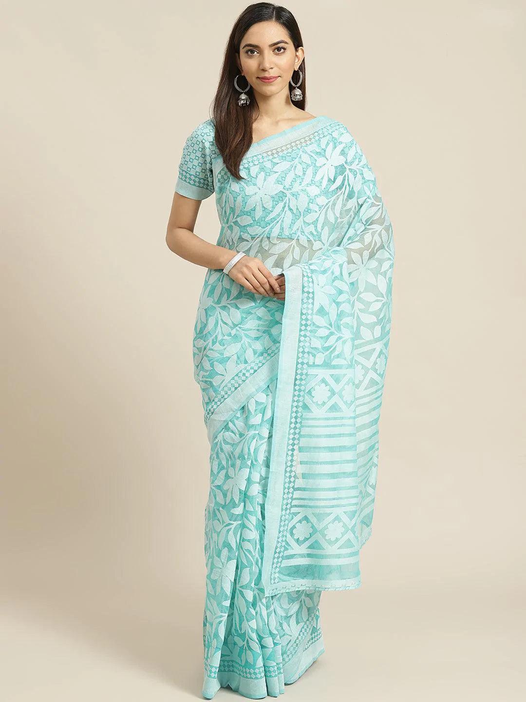 Blue Printed Chiffon Saree - ShopLibas