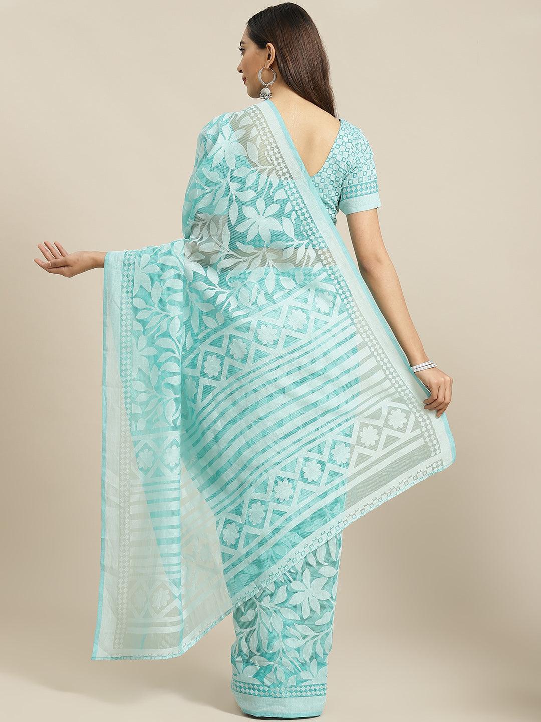 Blue Printed Chiffon Saree - ShopLibas