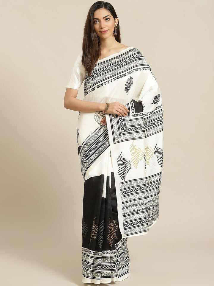 Cream Printed Cotton Saree