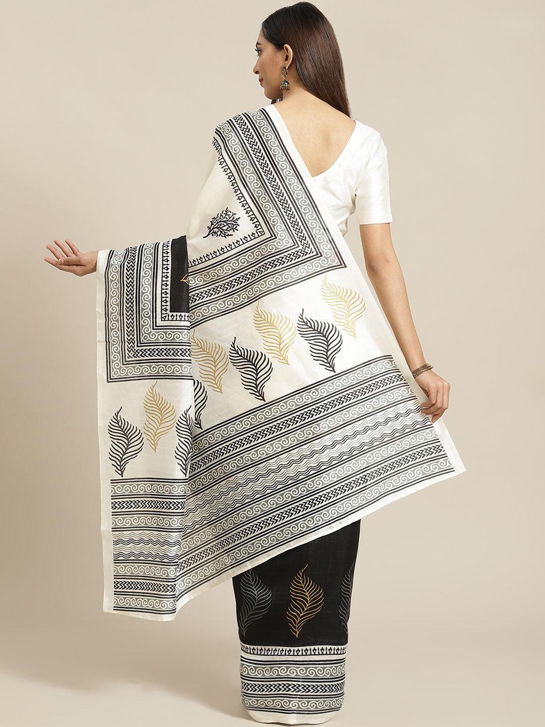 Cream Printed Cotton Saree - ShopLibas