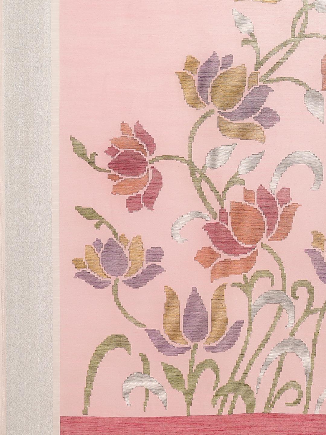 Pink Solid Cotton Saree - ShopLibas