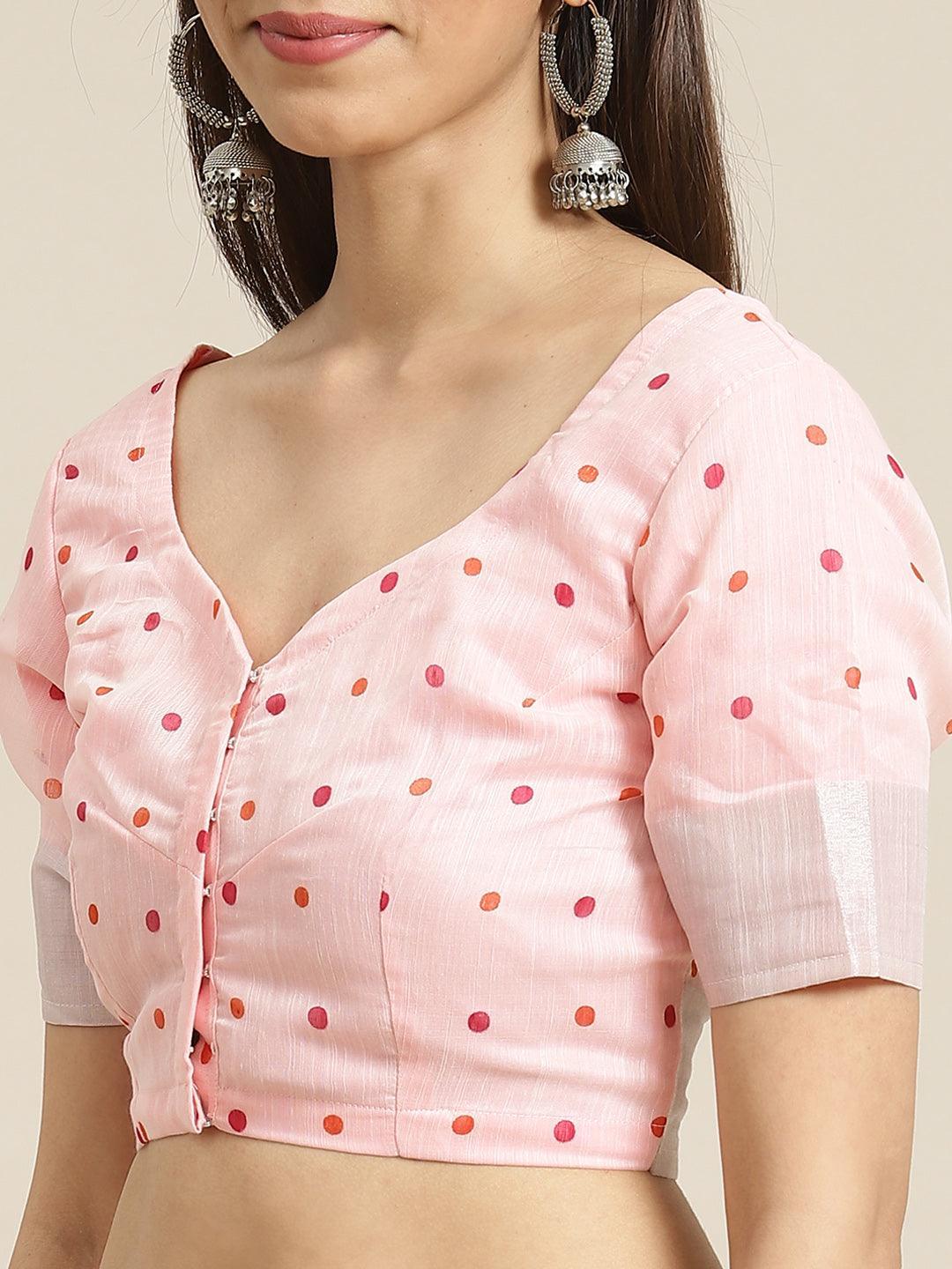 Pink Solid Cotton Saree - ShopLibas