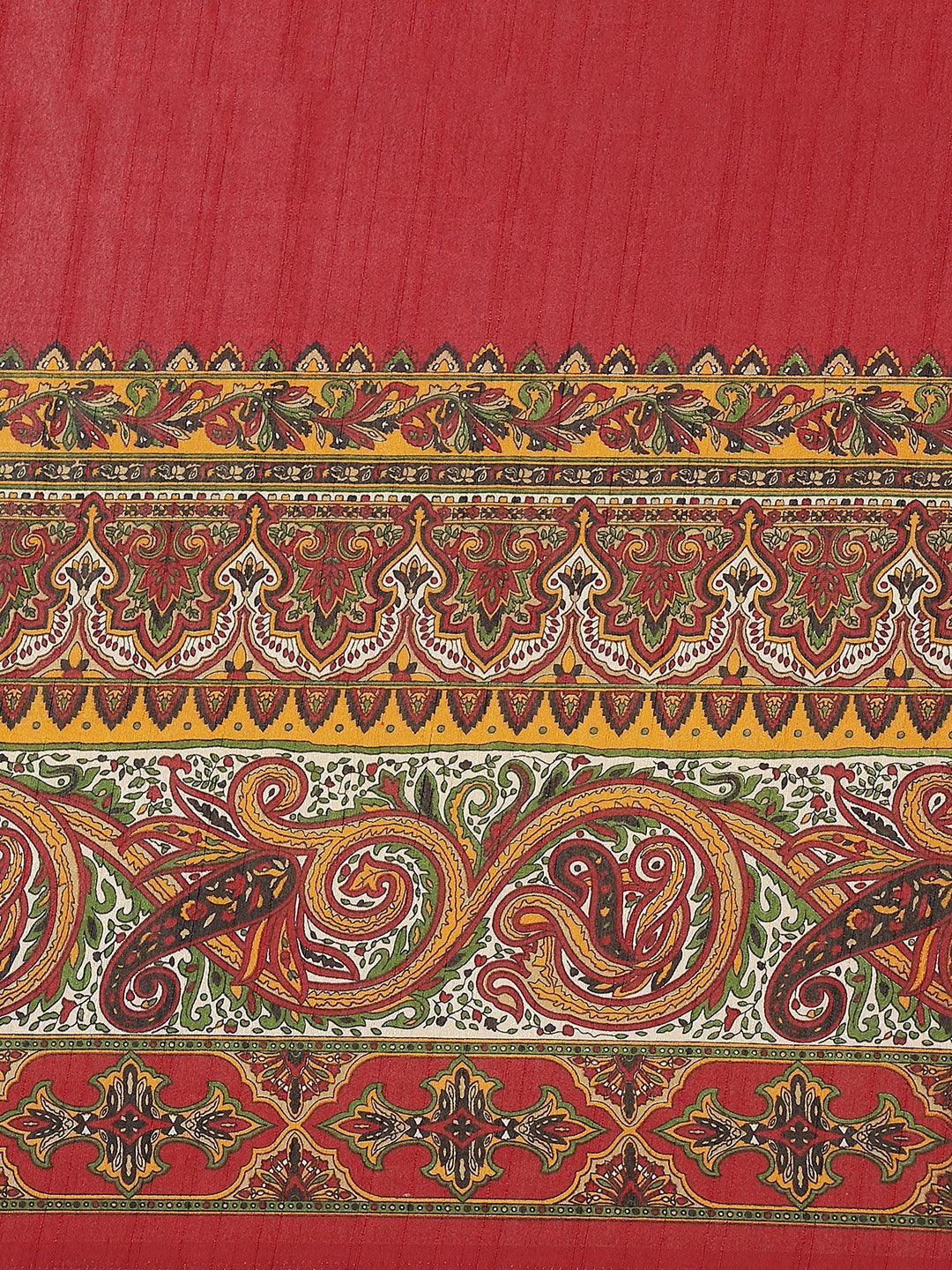 Maroon Printed Cotton Saree - ShopLibas