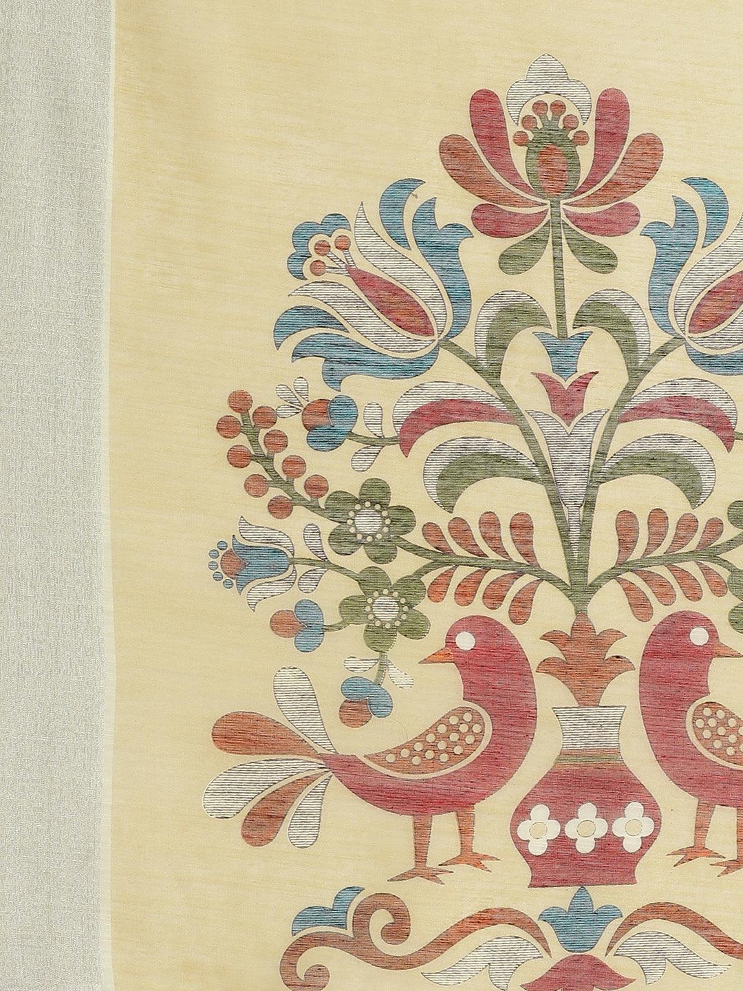 Yellow Striped Linen Saree - ShopLibas