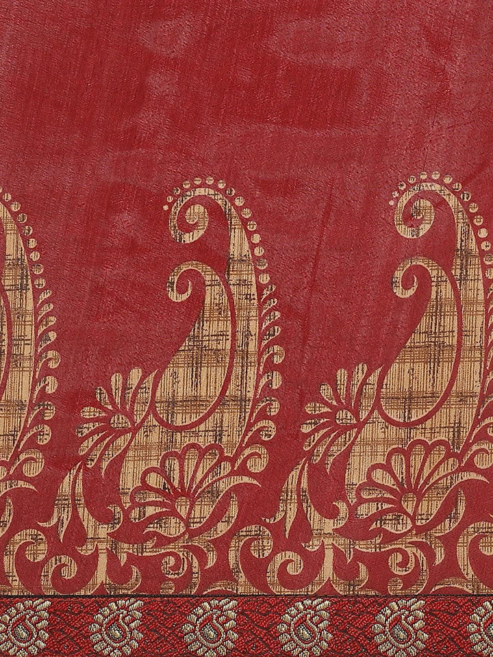Maroon Printed Chiffon Saree