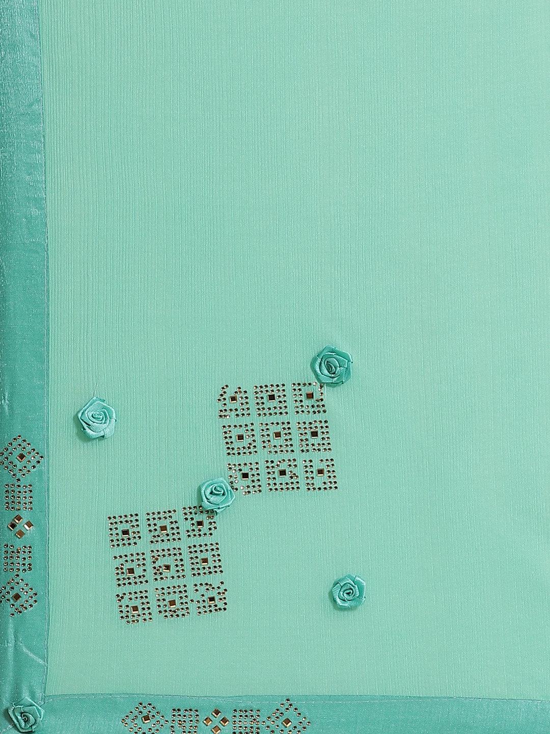 Sea Green Solid Polyester Saree - ShopLibas