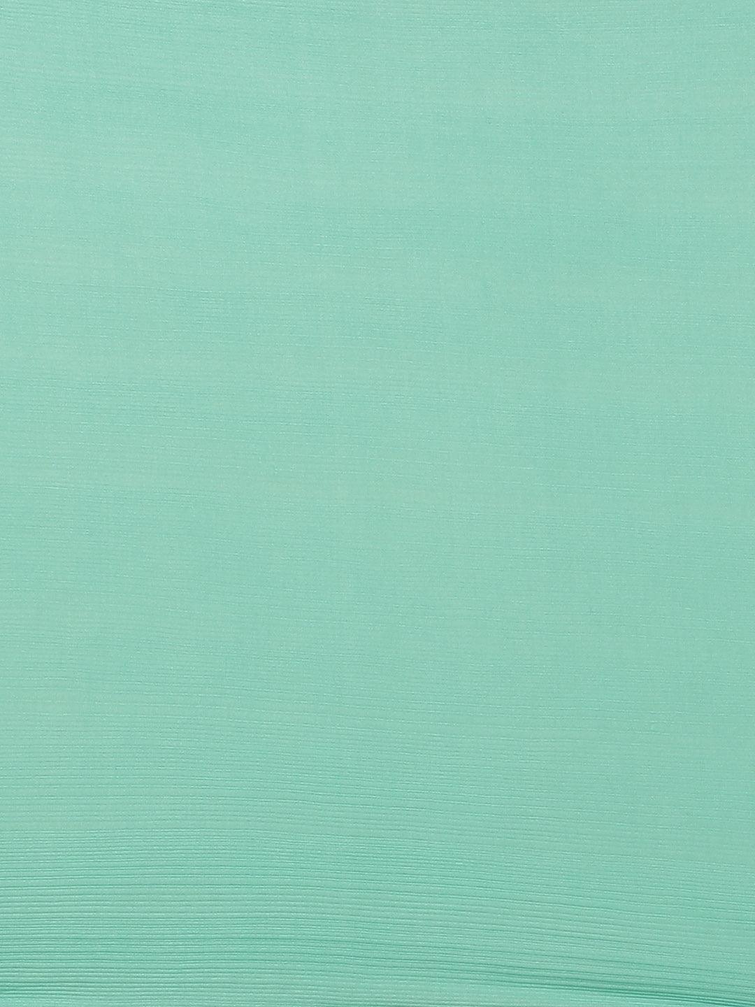 Sea Green Solid Polyester Saree - ShopLibas