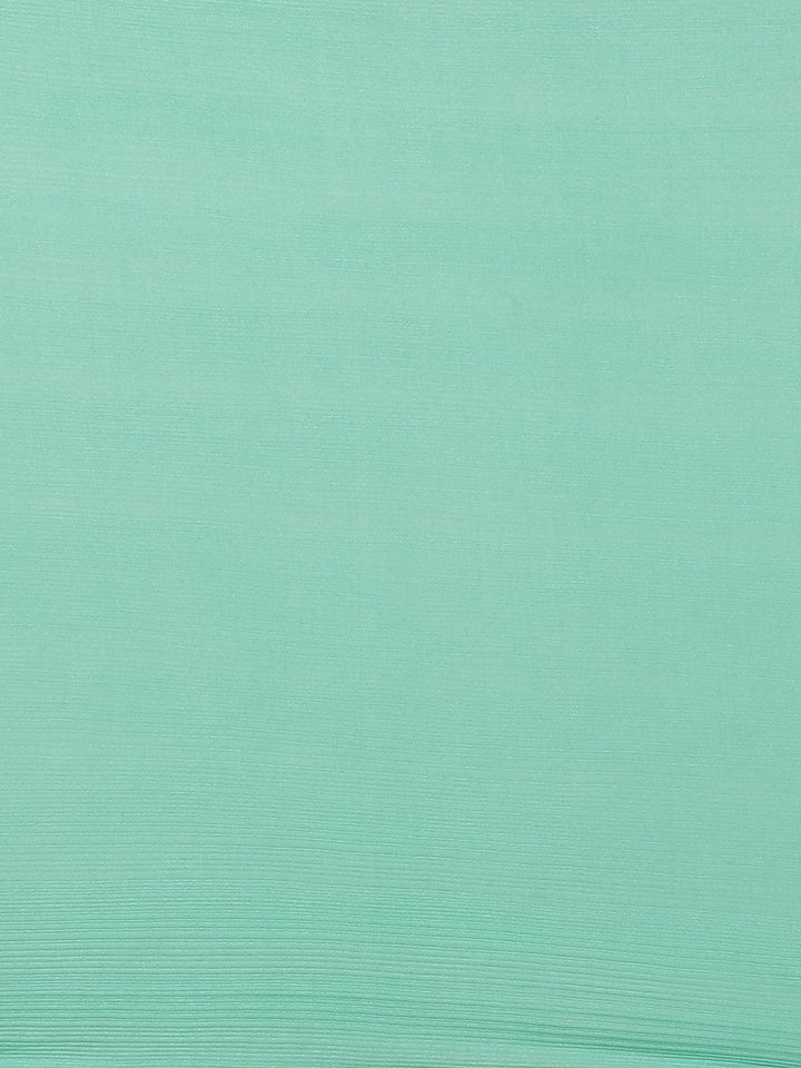 Sea Green Solid Polyester Saree