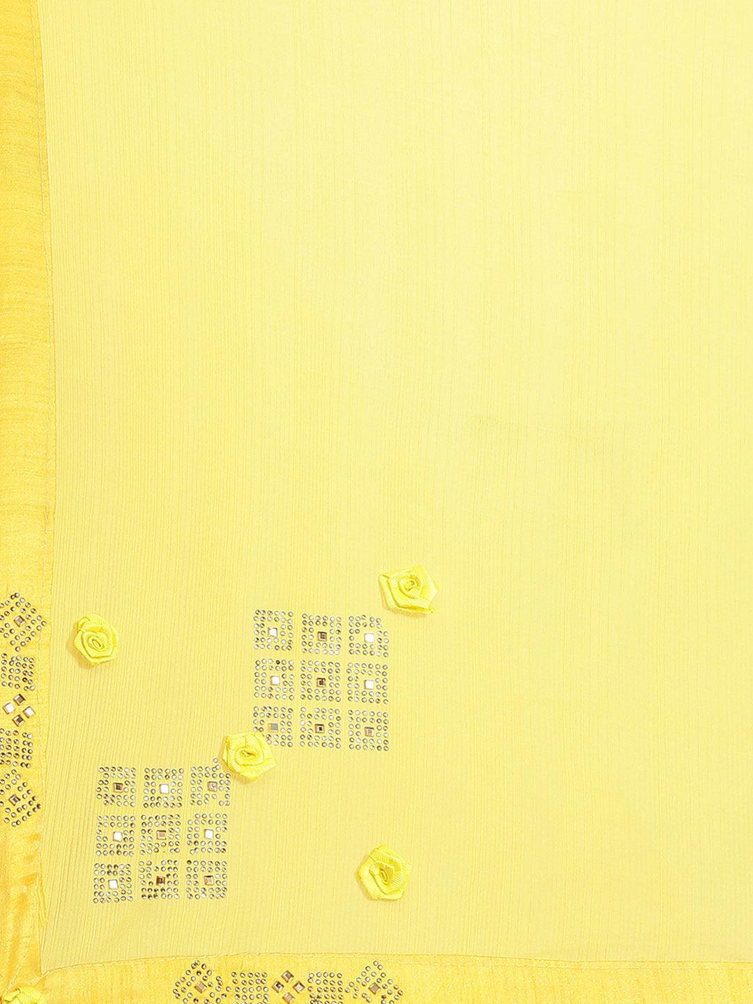 Yellow Solid Polyester Saree - ShopLibas