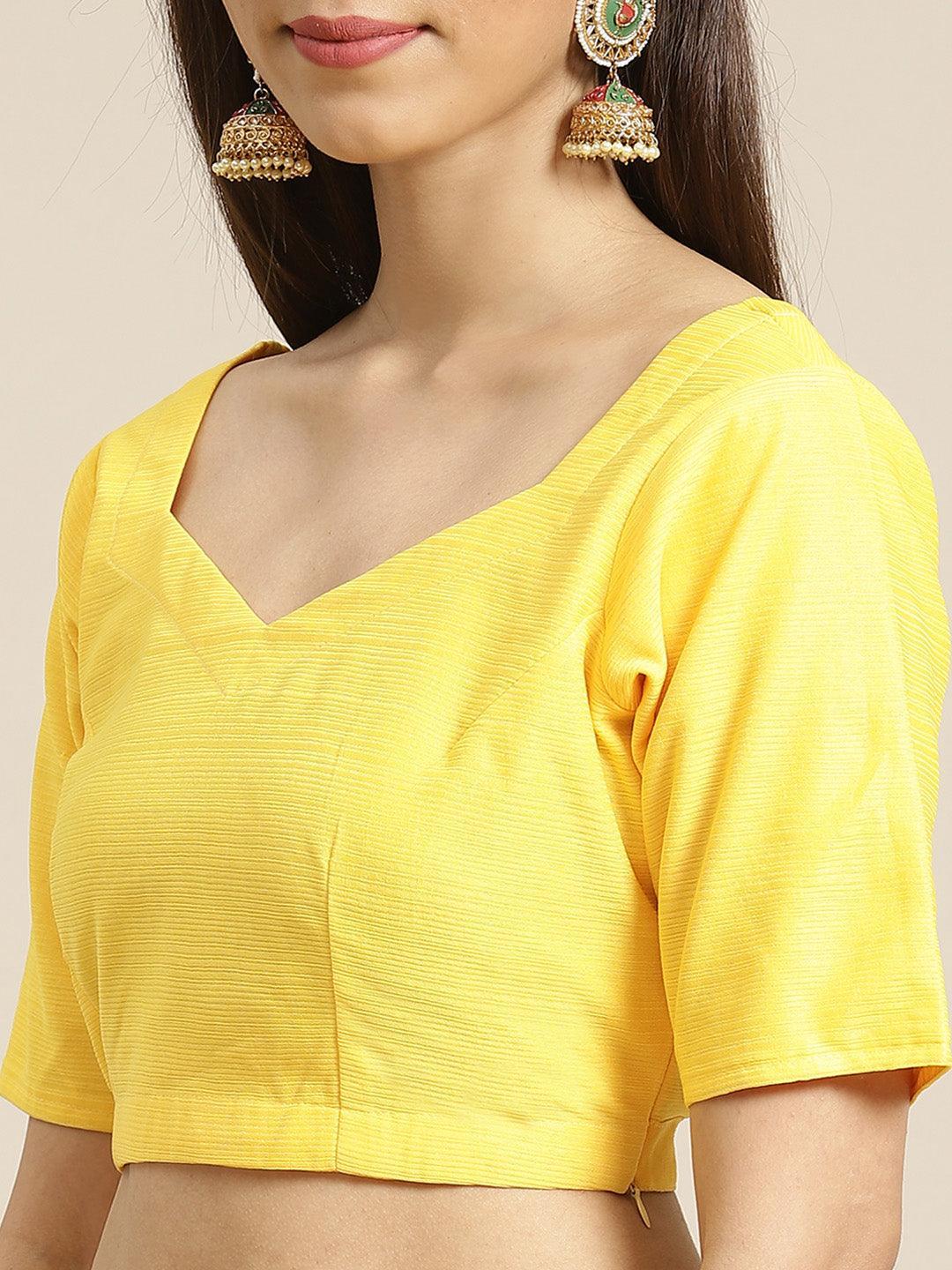 Yellow Solid Polyester Saree - ShopLibas