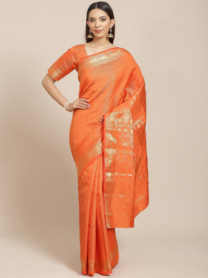 Orange Woven Design Brocade Saree