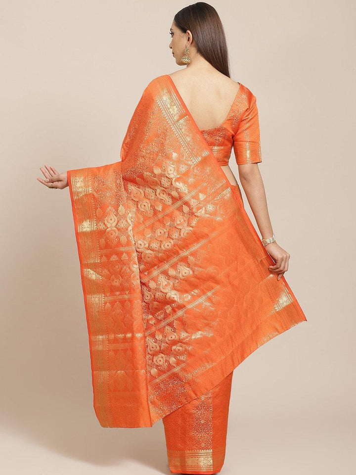 Orange Woven Design Brocade Saree