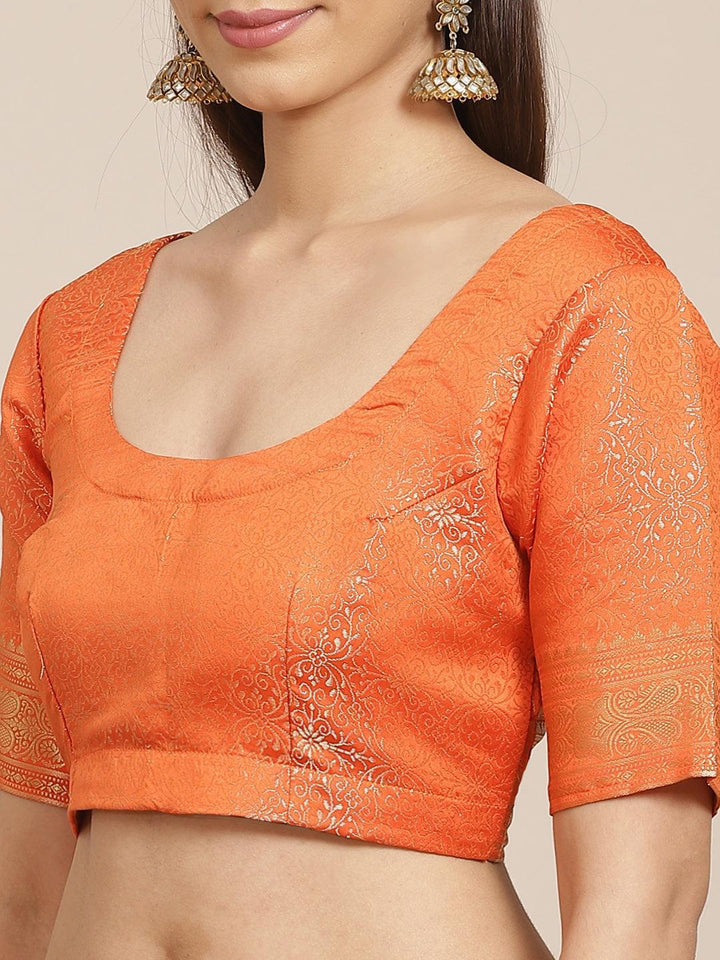Orange Woven Design Brocade Saree